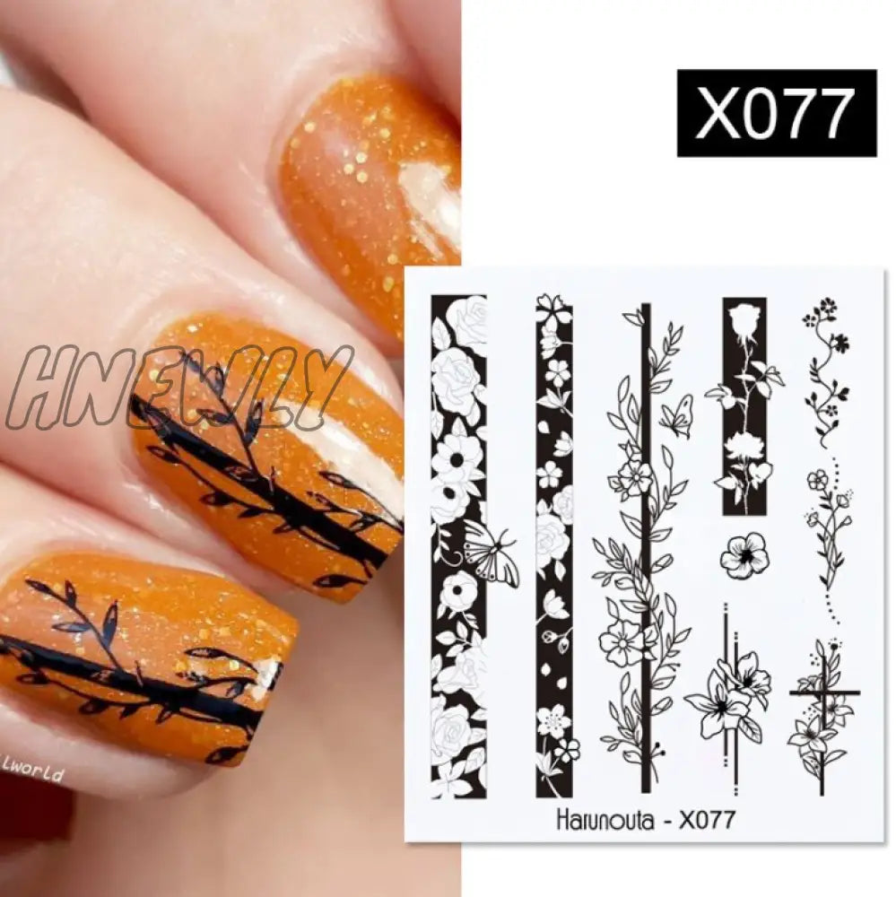 Black White Butterfly 3D Nails Sticker Geometry Decals Flower Gold Diy Designs For Nail Art