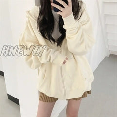 Blue Plush Hooded Sweater Coat Women’s Autumn And Winter New Loose Bf Lazy Wind Long Top Apricot