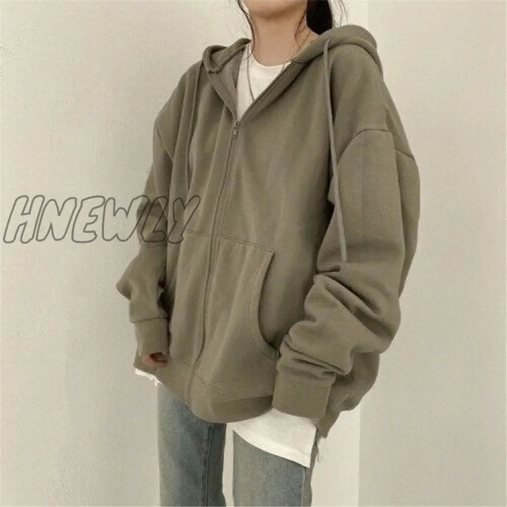 Blue Plush Hooded Sweater Coat Women’s Autumn And Winter New Loose Bf Lazy Wind Long Top Army