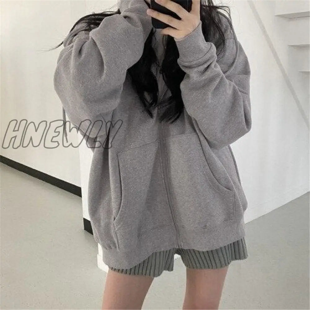 Blue Plush Hooded Sweater Coat Women’s Autumn And Winter New Loose Bf Lazy Wind Long Top Gray /