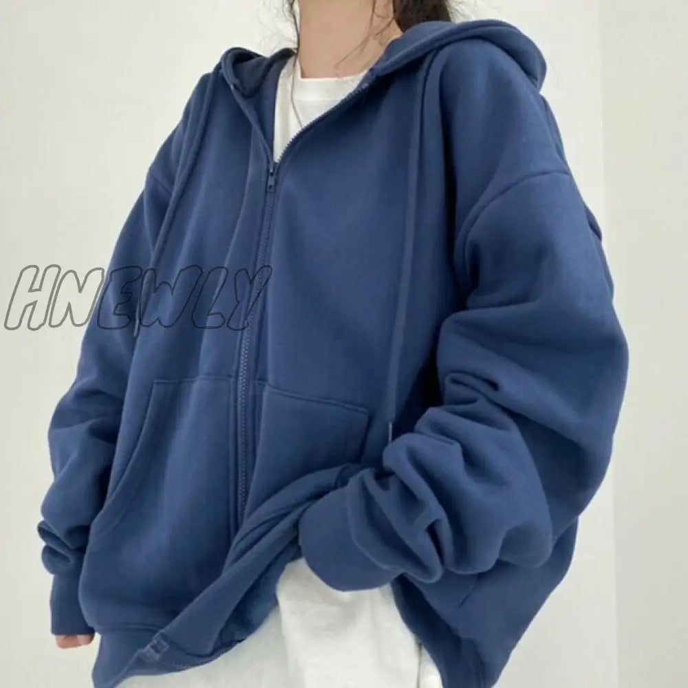 Blue Plush Hooded Sweater Coat Women’s Autumn And Winter New Loose Bf Lazy Wind Long Top Royal /