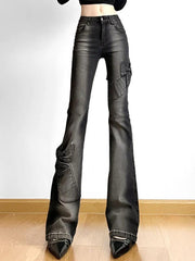 Hnewly - High Rise Ruched Bow Flare Jeans ddbos-shop