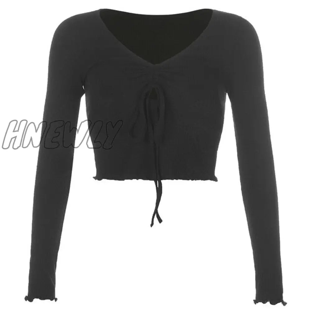 Casual Solid O - Neck Long Sleeve Crop Top Women Pullover Side Drawstring Sweatshirt Ruched White T