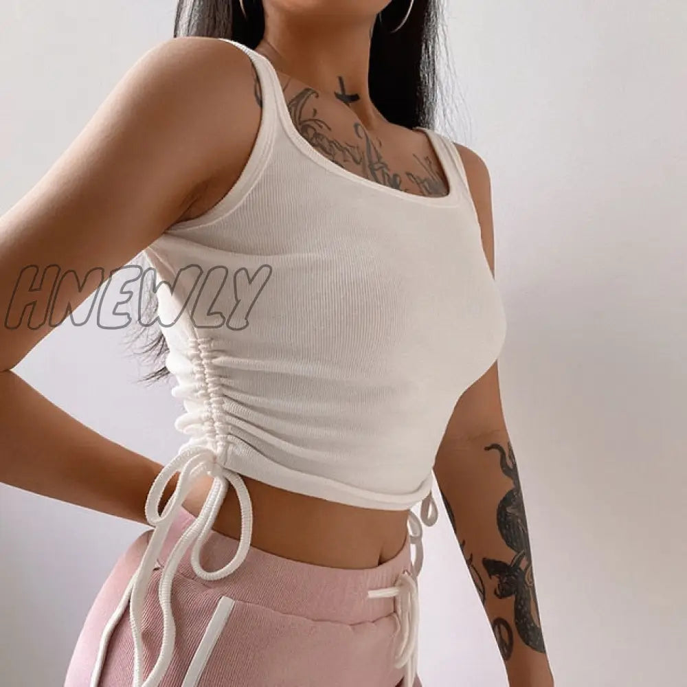 Casual Solid O - Neck Long Sleeve Crop Top Women Pullover Side Drawstring Sweatshirt Ruched White T