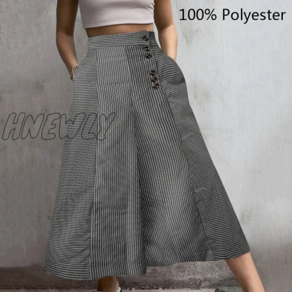 Celmia Fashion Women High Waist Striped Pants Autumn Vintage Wide Leg Trousers Casual Buttons Loose