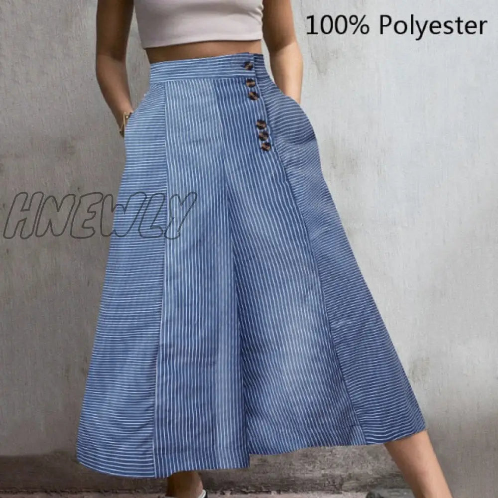 Celmia Fashion Women High Waist Striped Pants Autumn Vintage Wide Leg Trousers Casual Buttons Loose