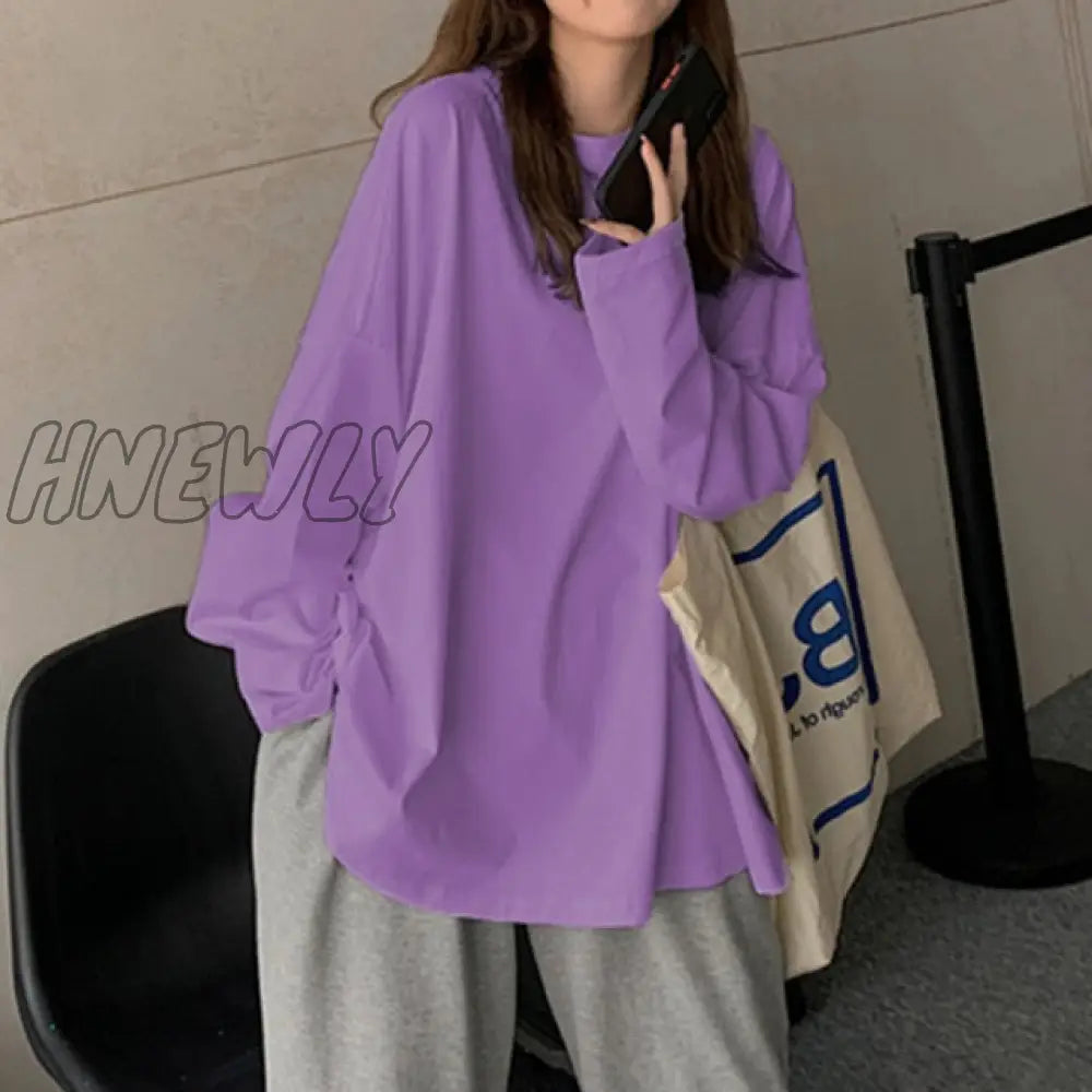 Chic Loose Long Sleeve T - Shirt Women’s Basic O - Neck Autumn Cotton Tee Shirt Ladies Solid