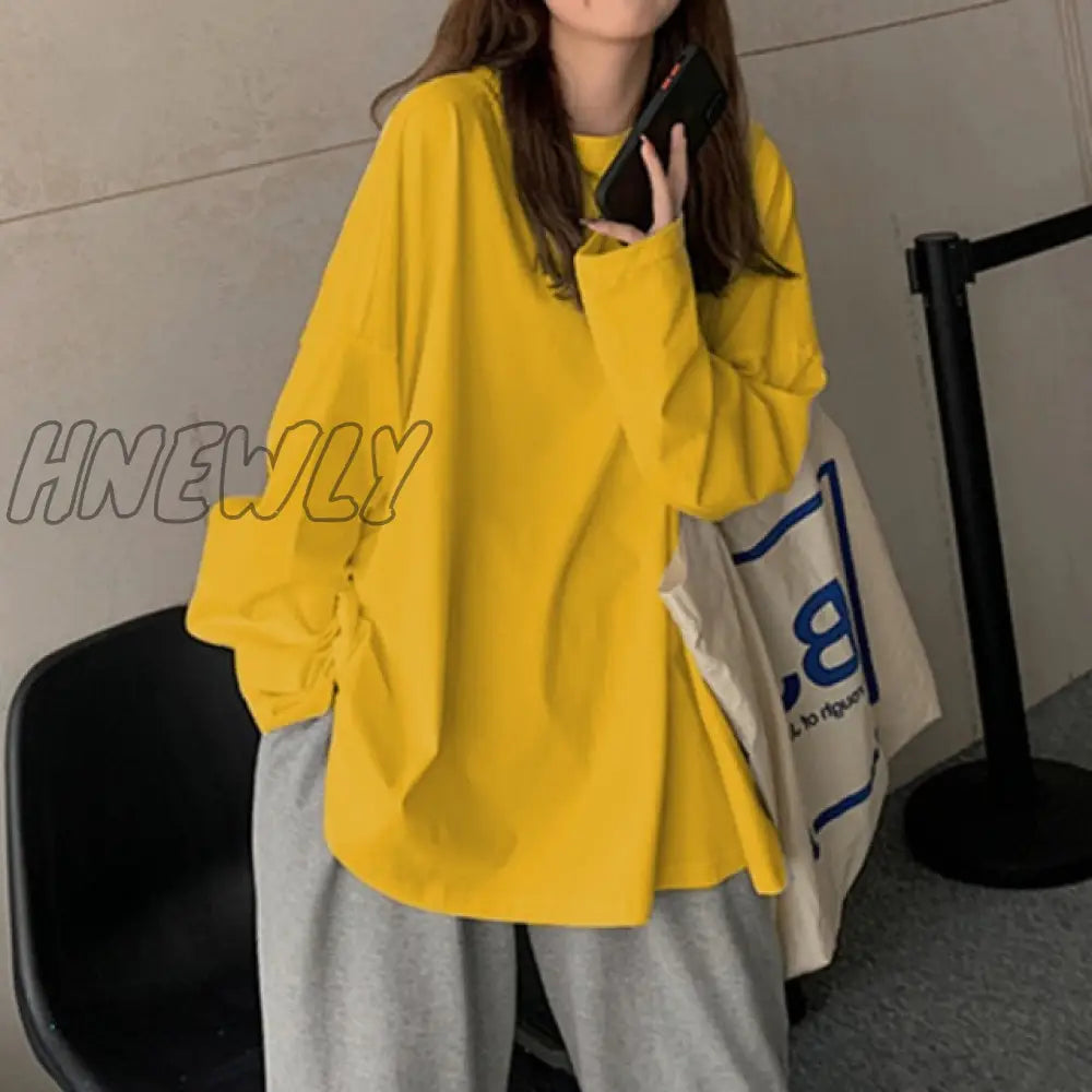 Chic Loose Long Sleeve T - Shirt Women’s Basic O - Neck Autumn Cotton Tee Shirt Ladies Solid