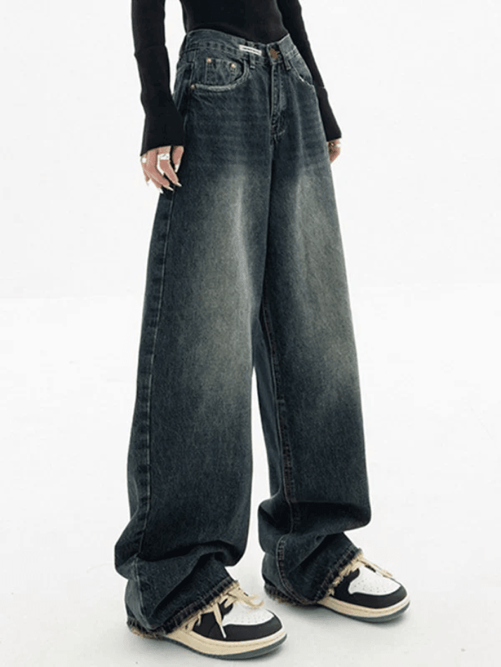 Hnewly - Dark Wash Vintage Baggy Boyfriend Jeans Hnewly