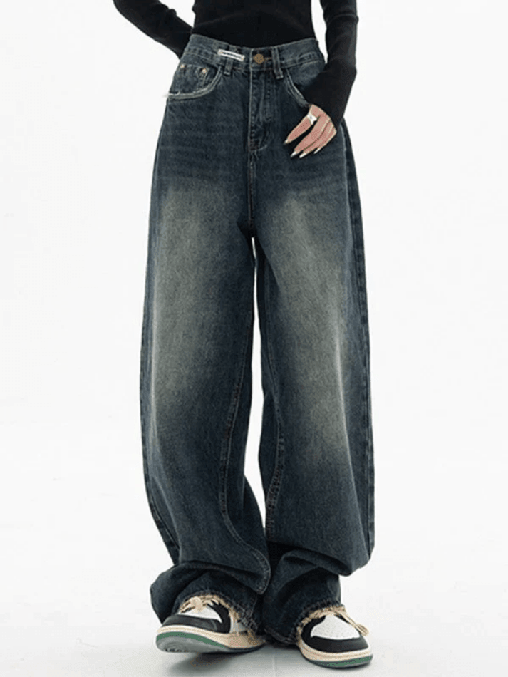 Hnewly - Dark Wash Vintage Baggy Boyfriend Jeans Hnewly