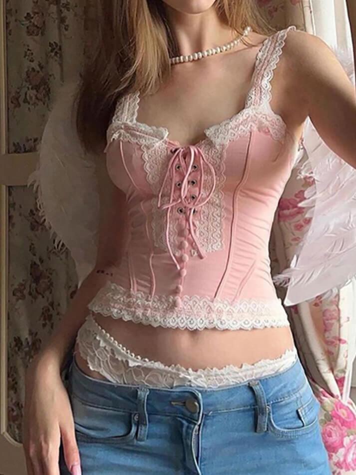 Hnewly Lace Tie Fitting Tank Top