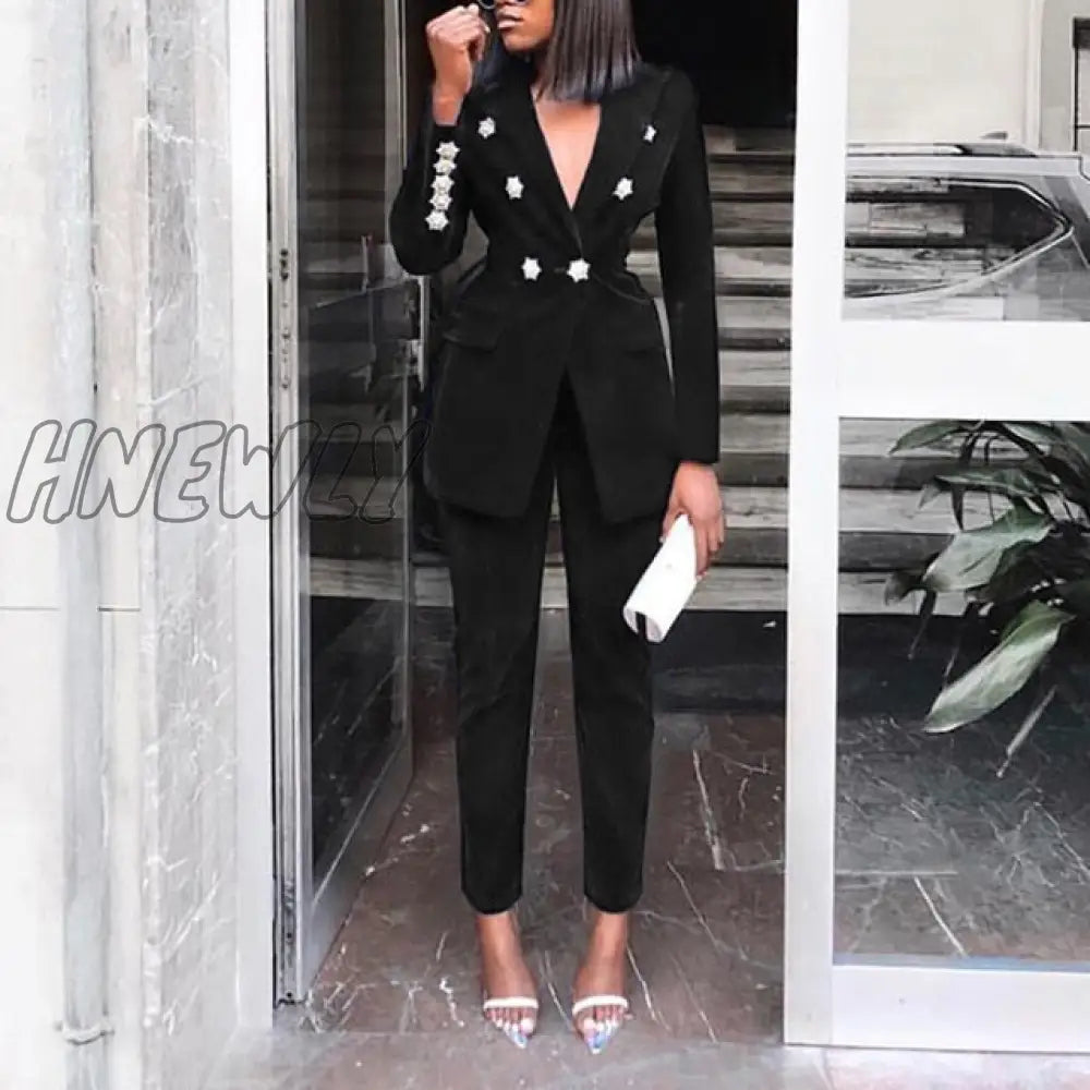 Elegant Two - Pieces Women Blazer Suit Casual Streetwear Suits Female Set Chic Office Ladies Coat