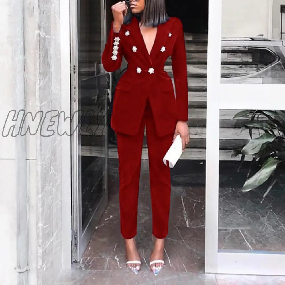 Elegant Two - Pieces Women Blazer Suit Casual Streetwear Suits Female Set Chic Office Ladies Coat