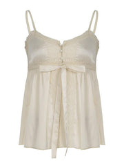 Hnewly Bow Lace Buttoned Split Cami Top