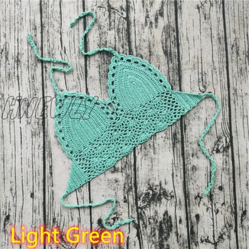 Handmade Crochet Lace Knit Bra Boho Beach Bikini Cami Tank Crop Top Halter Light Green / Xl