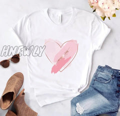 Heart Flower Print Ladies T - Shirt Casual Basis O - Collar White Shirt Short Sleeve Love Graphic