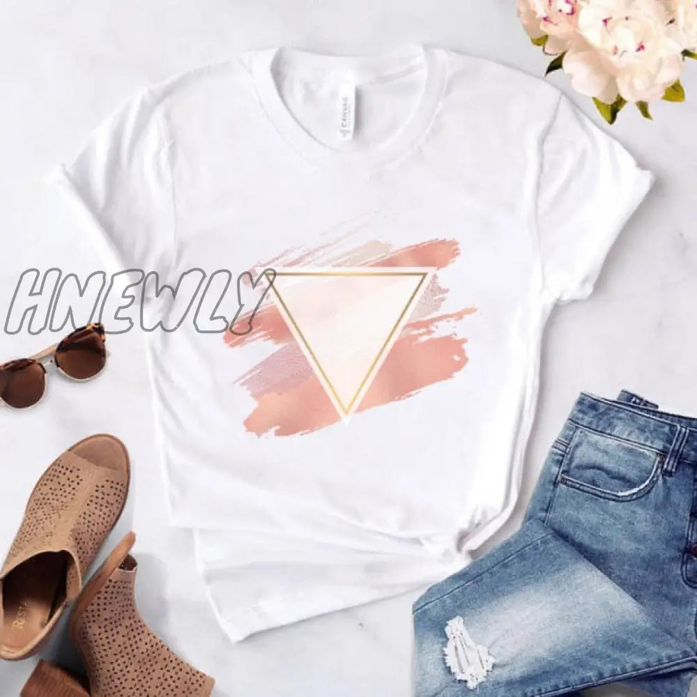 Heart Flower Print Ladies T - Shirt Casual Basis O - Collar White Shirt Short Sleeve Love Graphic