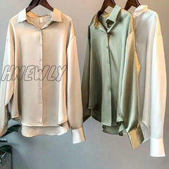 High Quality Elegant Imitation Silk Blouse Spring Women Fashion Long Sleeves Satin Vintage Femme