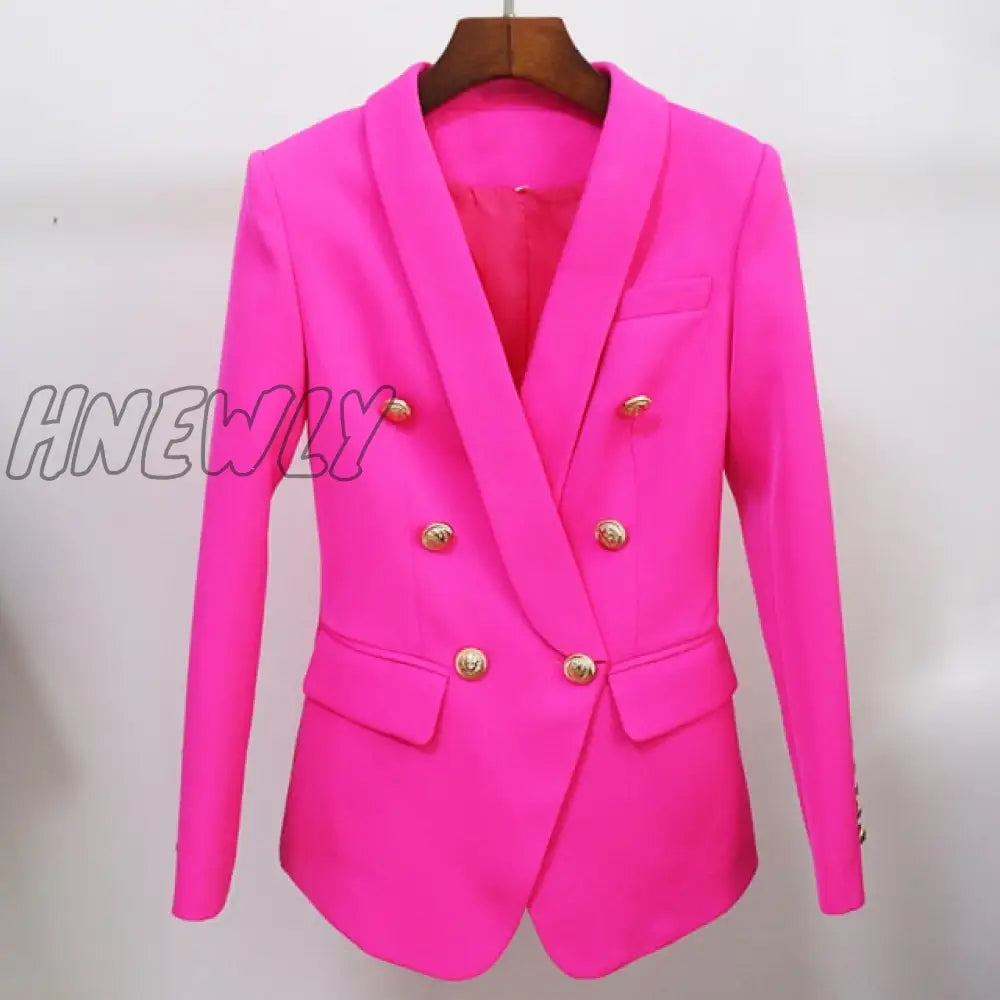 High Street Newest Designer Blazer Jacket Women’s Slim Fitting Double Breasted Metal Lion Buttons