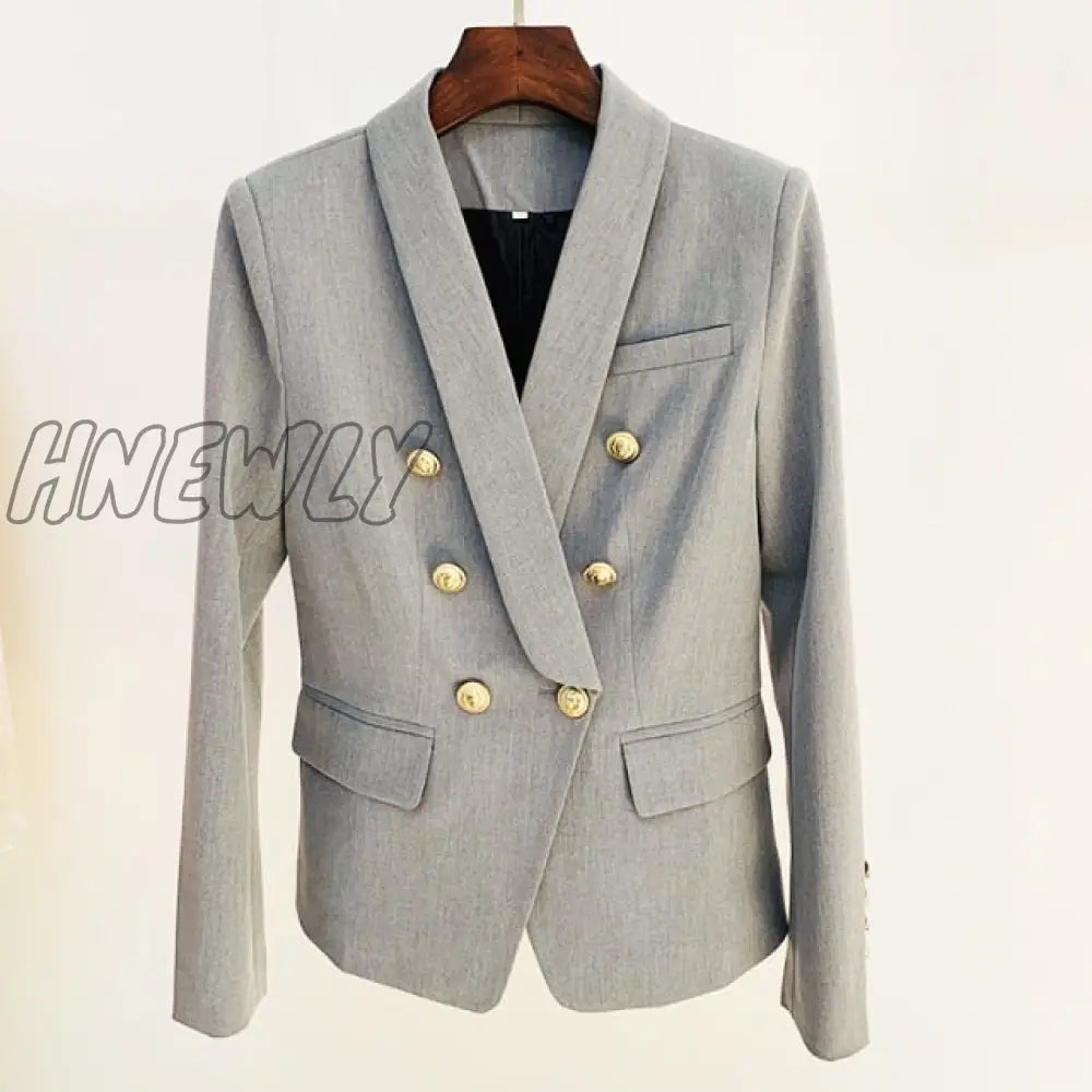 High Street Newest Designer Blazer Jacket Women’s Slim Fitting Double Breasted Metal Lion Buttons