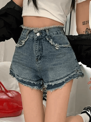 Hnewly - High Waist Frayed Denim Shorts Hnewly