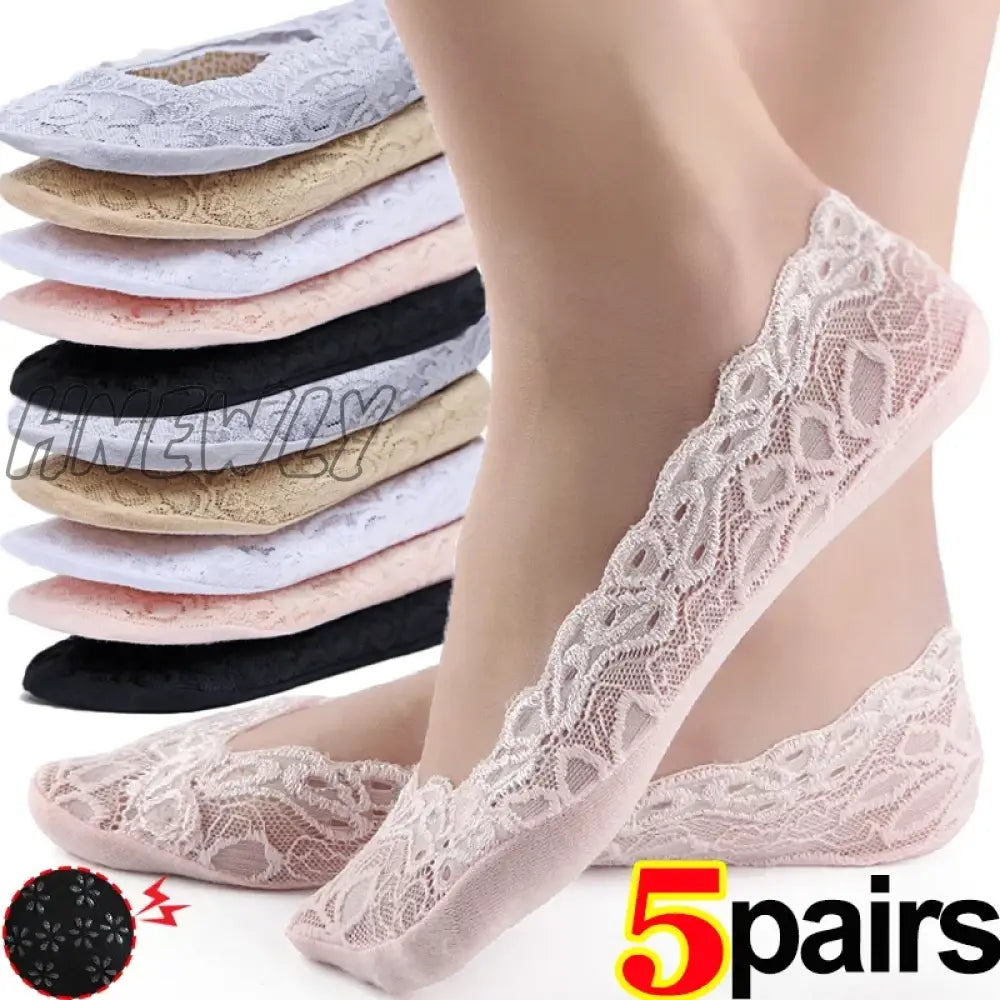 Ballet Lace Flower Sock Slippers Women Summer Silicone Non-slip Ankle Sox Invisible Slipper Lady Hollow Boat Socks Sox