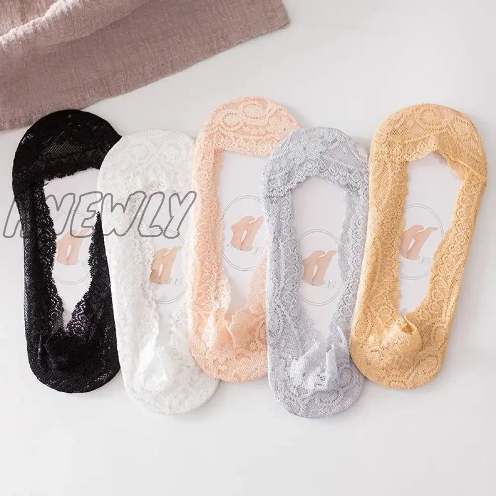 Hnewly 1/5Pairs Ballet Lace Flower Sock Slippers Women Summer Silicone Non-Slip Ankle Sox Invisible