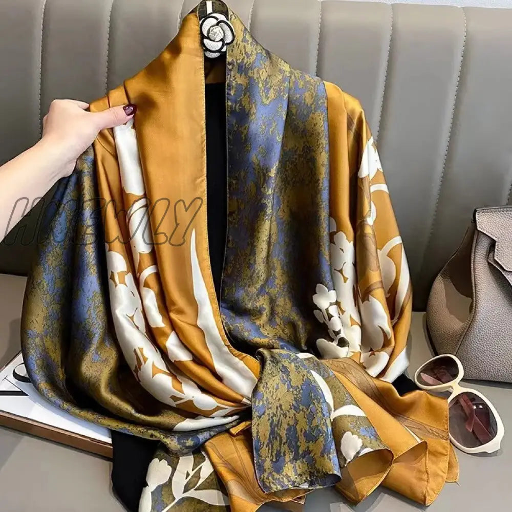 Hnewly 180*90Cm Winter Luxury Brand Vintage Printed Women Large Shawls Hijab Foulard Design Print