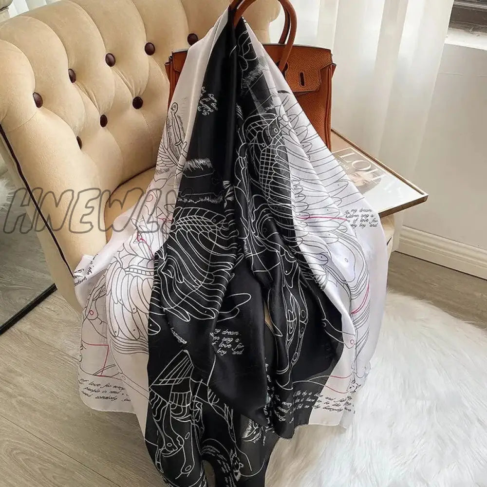 Hnewly 180*90Cm Winter Luxury Brand Vintage Printed Women Large Shawls Hijab Foulard Design Print