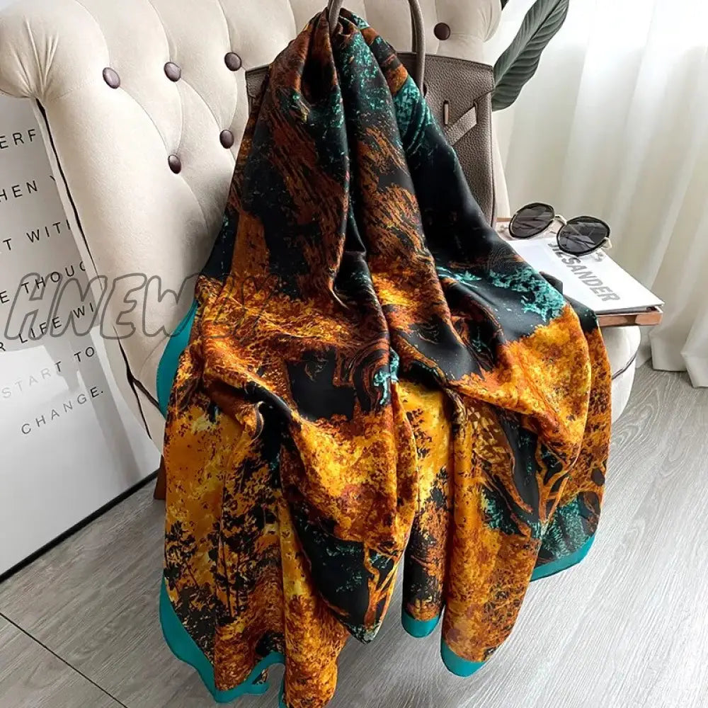 Hnewly 180*90Cm Winter Luxury Brand Vintage Printed Women Large Shawls Hijab Foulard Design Print