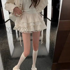 Hnewly 2024 New Kawaii Pleated Mini Skirt For Women Girl Cute Lolita Japanese Harajuku Fashion