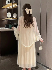 2024 New Women Long Sleeve Vintage Nightgown Retro Fairy Palace Nightdress Classic French Court