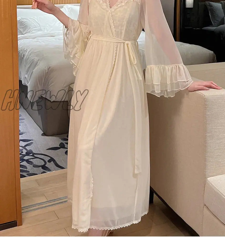 2024 New Women Long Sleeve Vintage Nightgown Retro Fairy Palace Nightdress Classic French Court