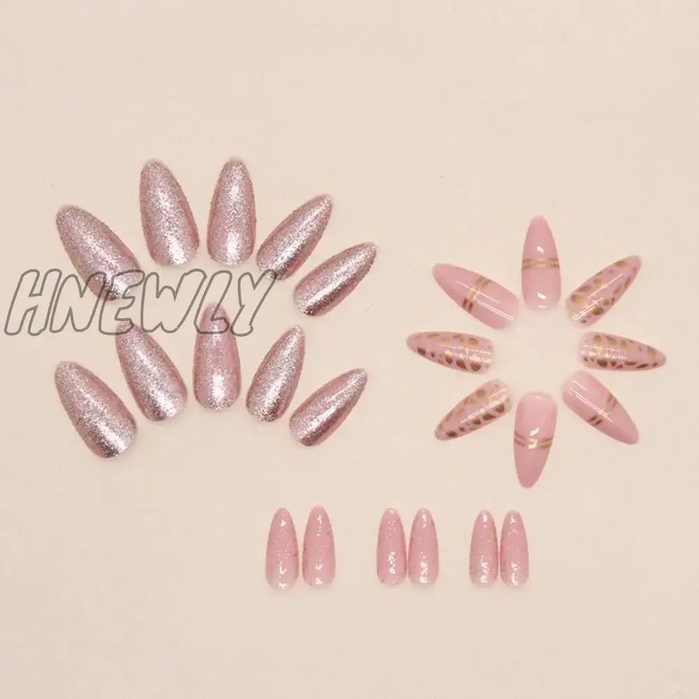 Hnewly 24pcs Long Almond False Nails Blue French Leaf Gradient Fake Na ...