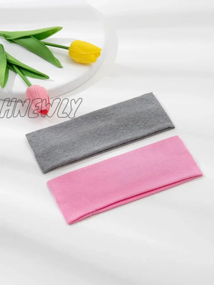 Hnewly 2Pcs Fashion Knit Wide Headbands For Women Girls Solid Color Elastic Hairbands Running