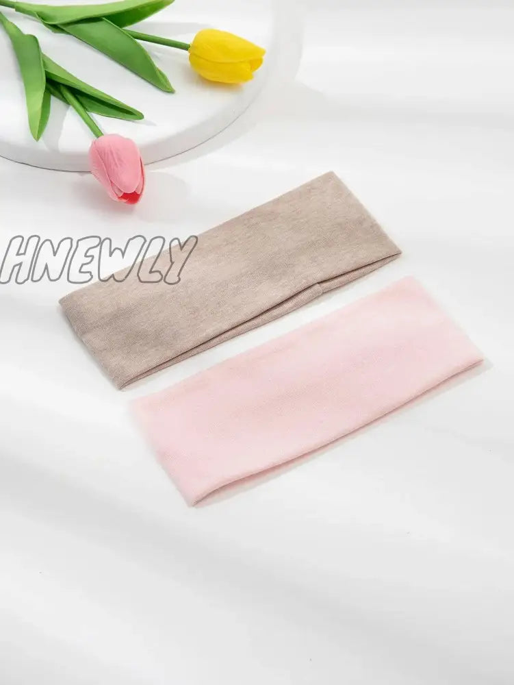 Hnewly 2Pcs Fashion Knit Wide Headbands For Women Girls Solid Color Elastic Hairbands Running