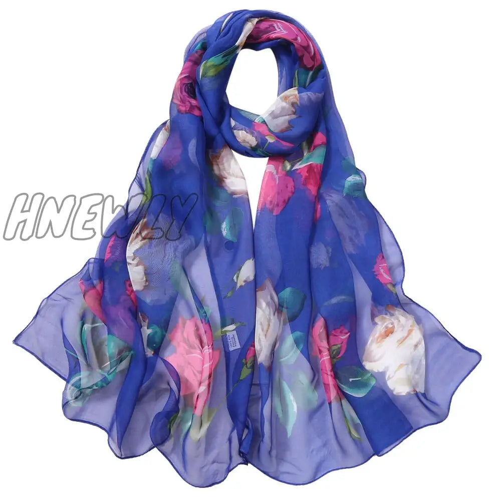 Hnewly 30# Chiffon Florak Print Scarves Silk Scarf Fashion Women Roses Printing Long Soft Wrap