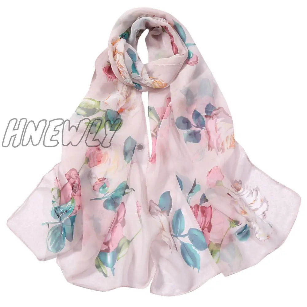 Hnewly 30# Chiffon Florak Print Scarves Silk Scarf Fashion Women Roses Printing Long Soft Wrap