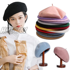 Hnewly 30 Colors Available Women Girl Beret French Artist Warm Wool Winter Beanie Hat Solid Color