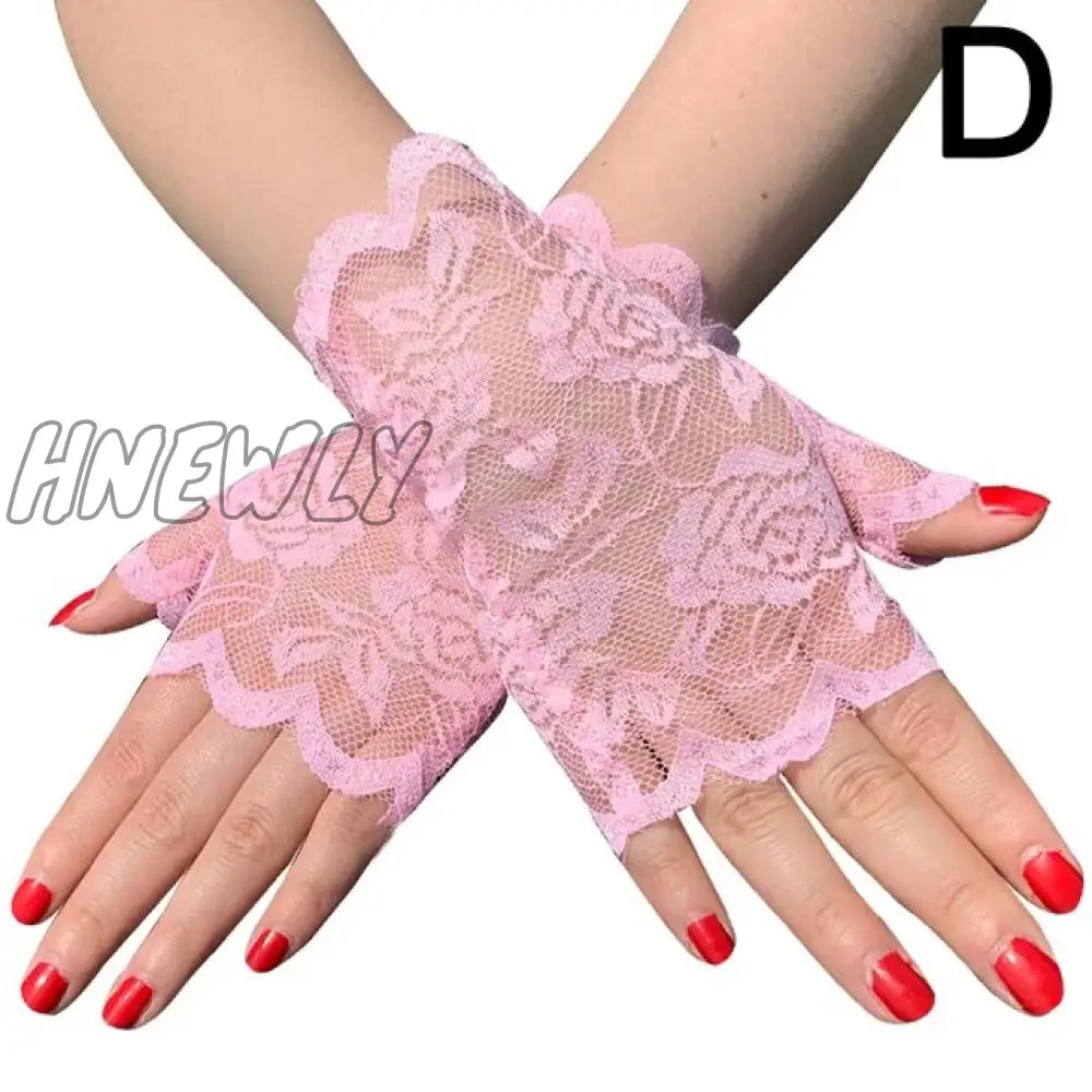 Hnewly 38 Colors Lace Flower Hollow Fishnet Fingerless Gloves Elegant Sun Protection Women Mesh