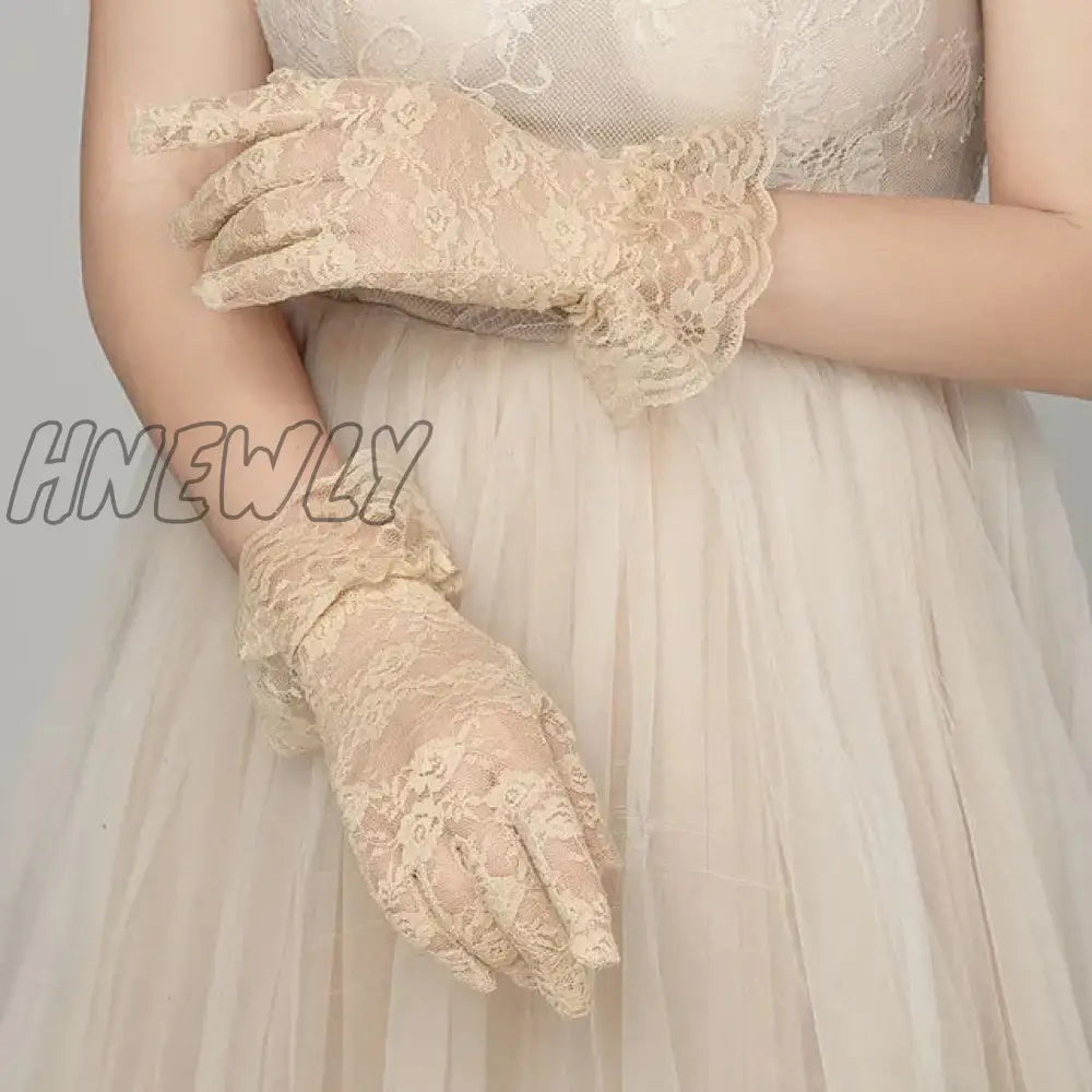 Hnewly 38 Colors Lace Flower Hollow Fishnet Fingerless Gloves Elegant Sun Protection Women Mesh