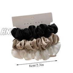 Hnewly 3Pcs/Set Silk Satin Scrunchies Women Solid Color Hair Rope Elegant Ponytail Holder Rubber