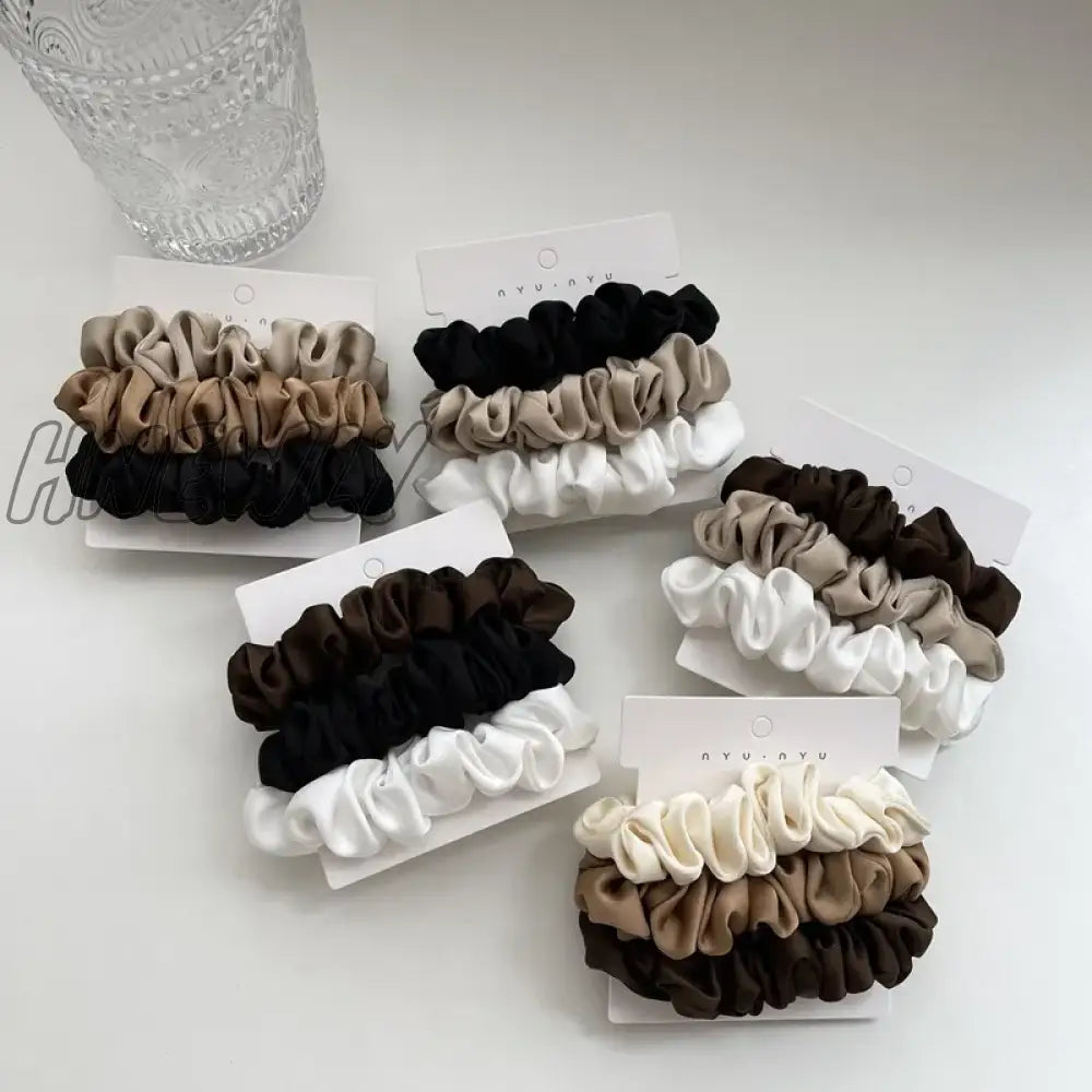 Hnewly 3Pcs/Set Silk Satin Scrunchies Women Solid Color Hair Rope Elegant Ponytail Holder Rubber