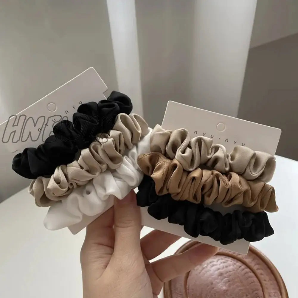 Hnewly 3Pcs/Set Silk Satin Scrunchies Women Solid Color Hair Rope Elegant Ponytail Holder Rubber