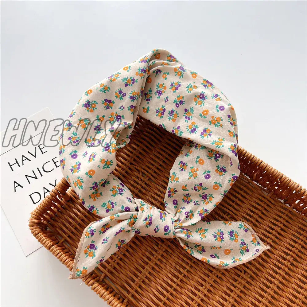 Hnewly 58Cm Square Cotton Flower Neck Scarf Hair Band Fashion Print Wrap Hairband Headband