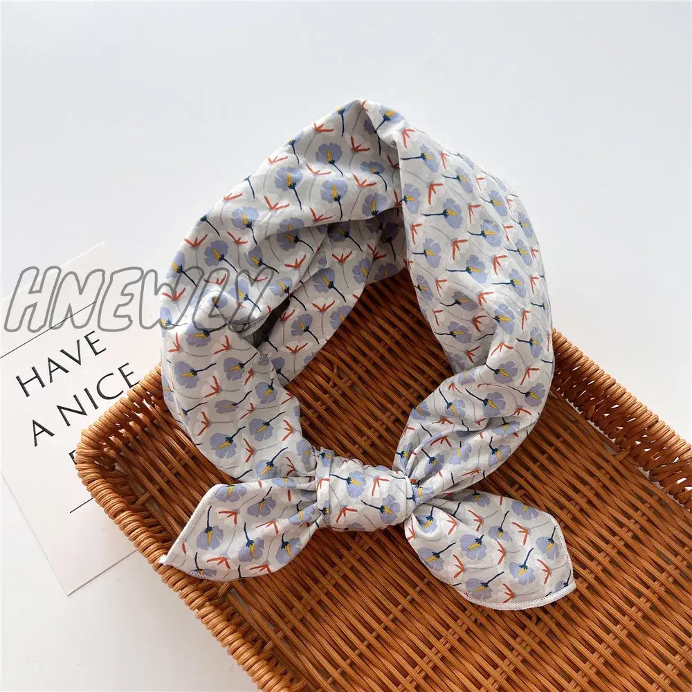 Hnewly 58Cm Square Cotton Flower Neck Scarf Hair Band Fashion Print Wrap Hairband Headband