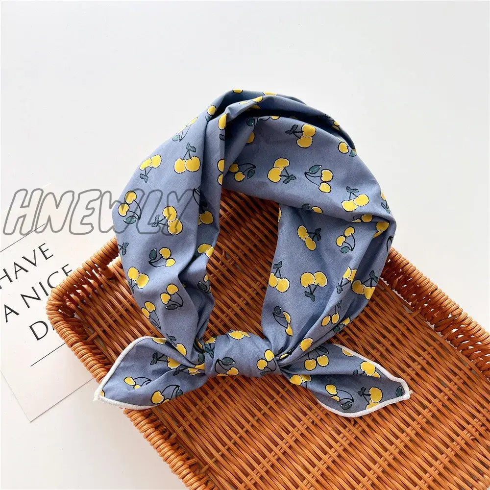 Hnewly 58Cm Square Cotton Flower Neck Scarf Hair Band Fashion Print Wrap Hairband Headband