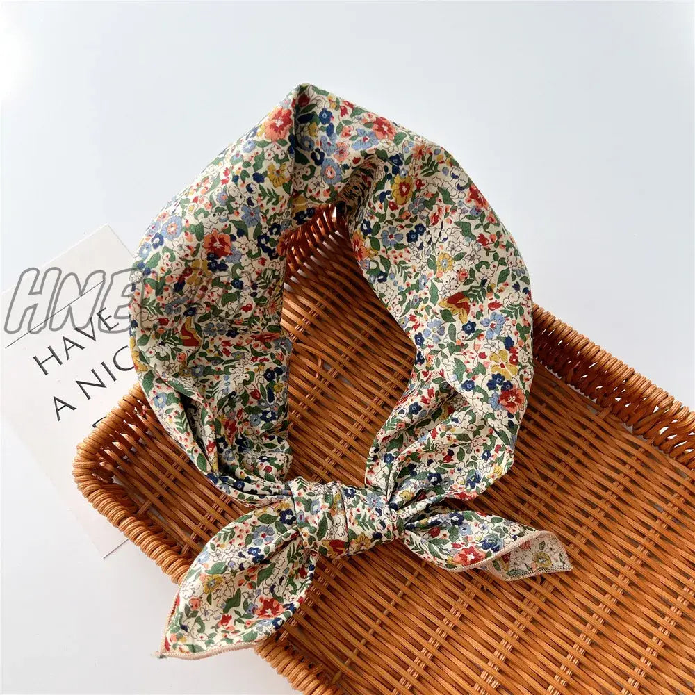 Hnewly 58Cm Square Cotton Flower Neck Scarf Hair Band Fashion Print Wrap Hairband Headband