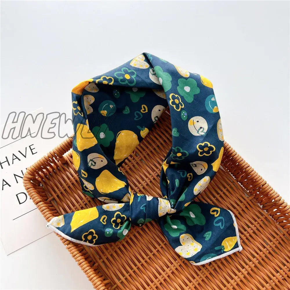 Hnewly 58Cm Square Cotton Flower Neck Scarf Hair Band Fashion Print Wrap Hairband Headband