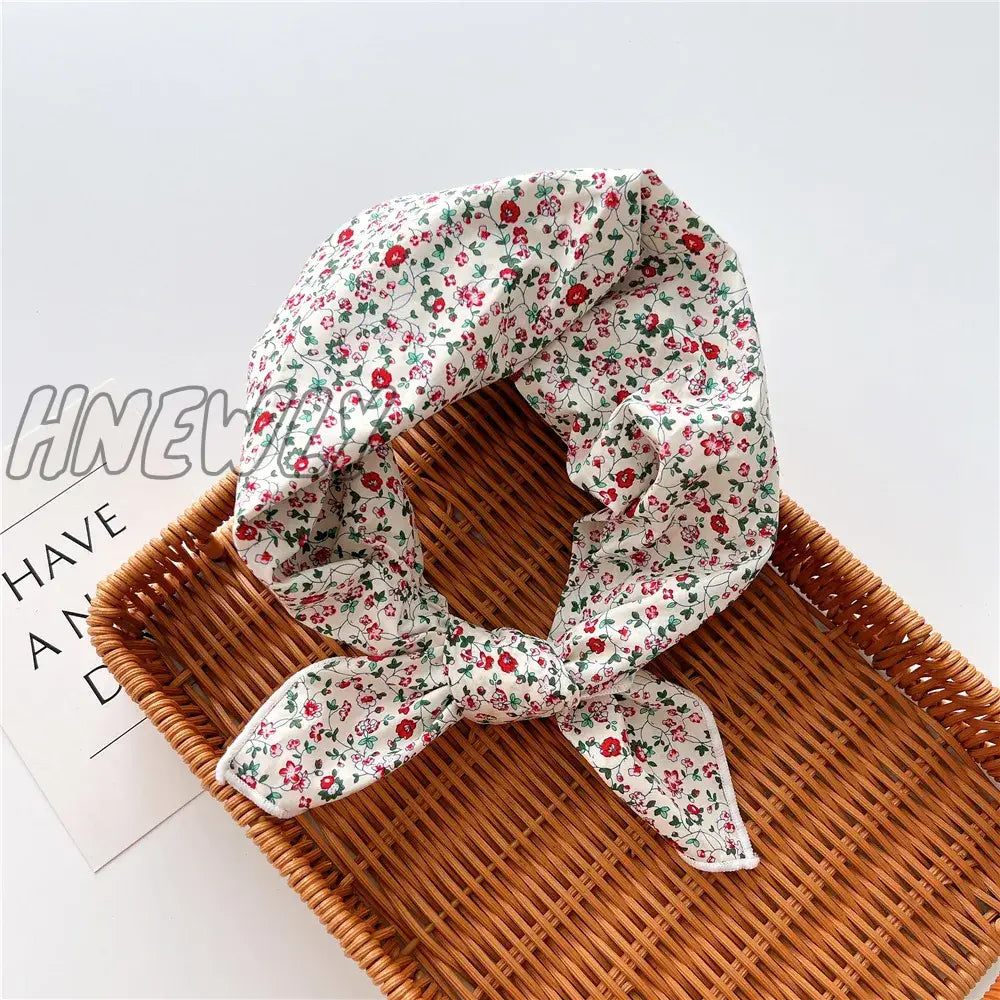 Hnewly 58Cm Square Cotton Flower Neck Scarf Hair Band Fashion Print Wrap Hairband Headband